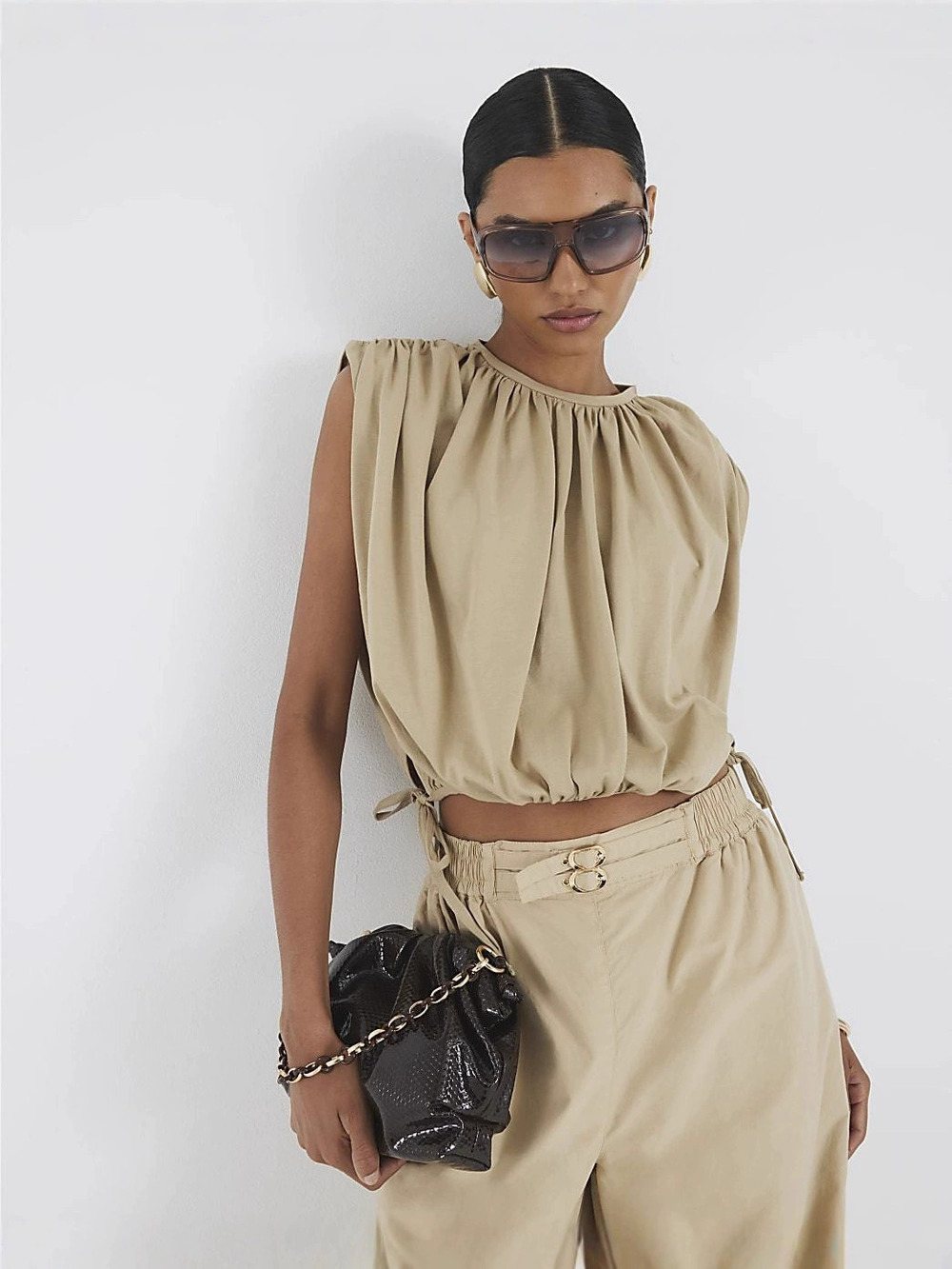 Zara Round Neck Sleeveless Drawstring Blouse Summer Youthful Top
